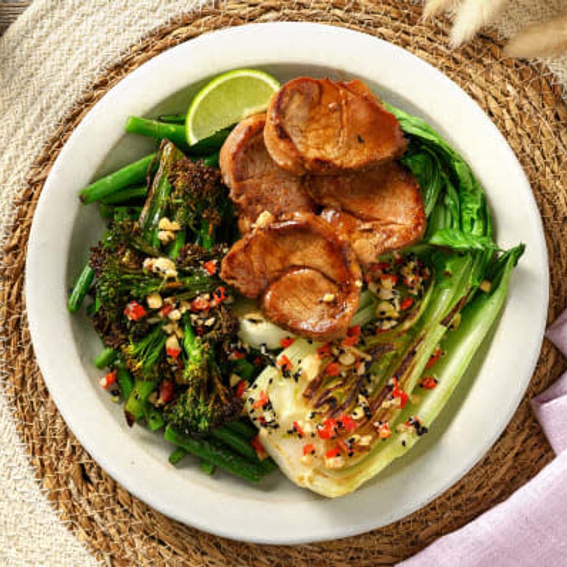 Teriyaki Pork Fillet
with Chilli Tenderstem and Bok Choy