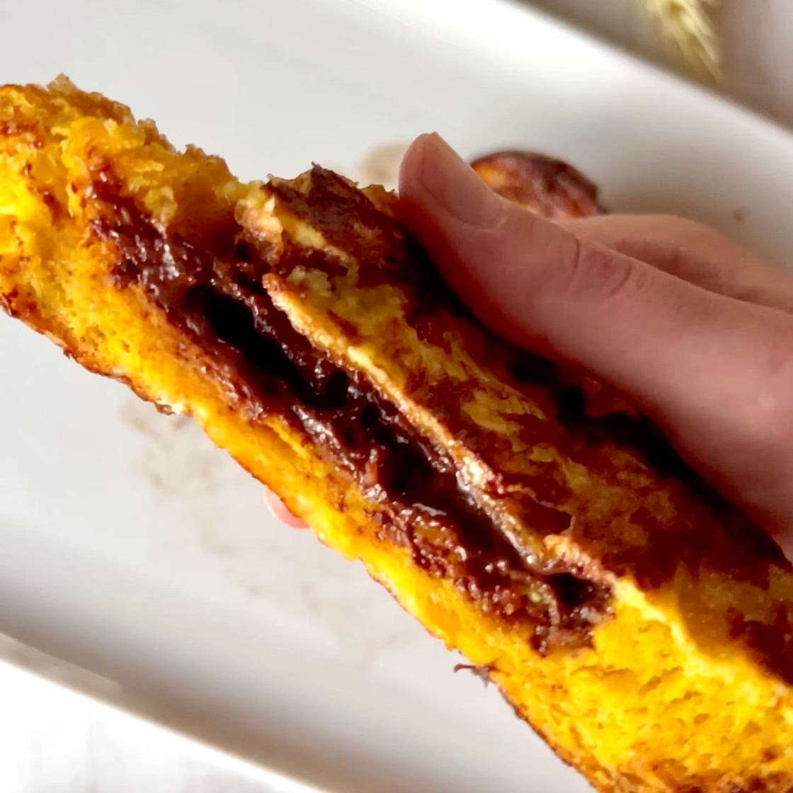 Dark Chocolate Caramel stuffed Pumpkin Brioche French Toast