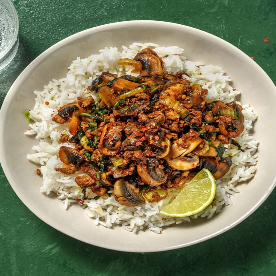 Fragrant Pork and Mushroom Stir-Fry with Pak Choi and Zesty Rice