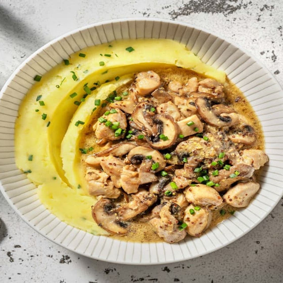 Creamy Mustard Chicken and Mushrooms with Mash and Chives