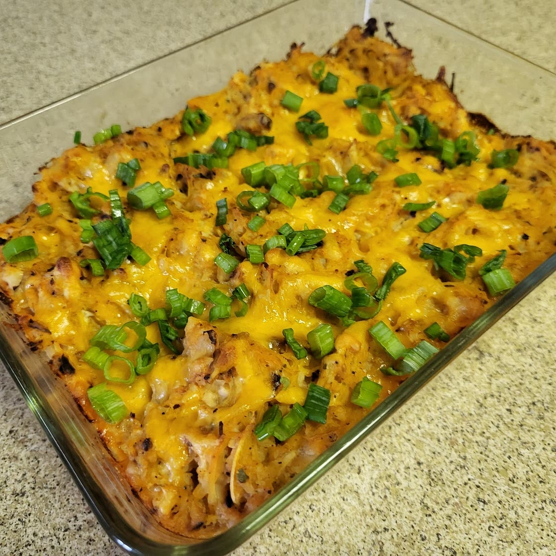 Healthy Buffalo Chicken Spaghetti Squash Casserole