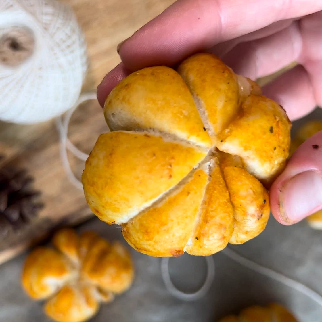 Pumpkin Shaped, Mozzarella Stuffed Pretzel Balls