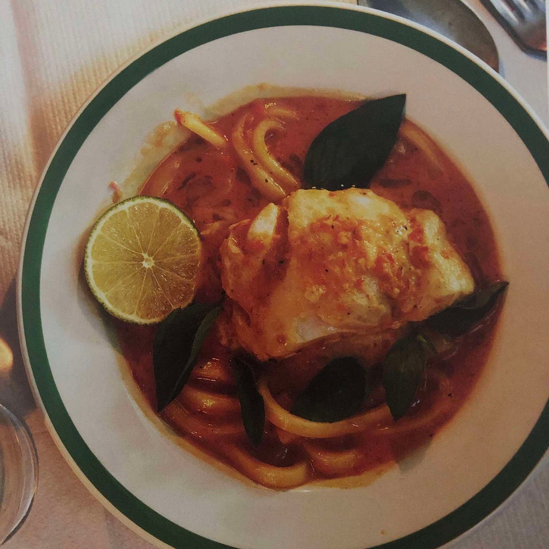 Tomato and Turmeric Fish Curry with Udon