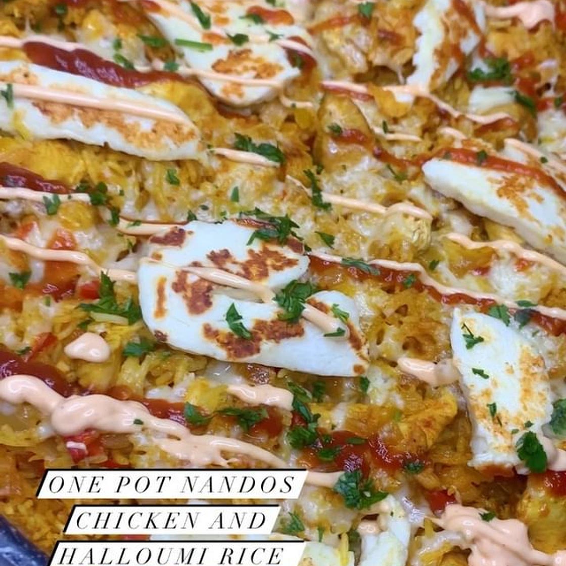 One pot Nando’s chicken and halloumi rice