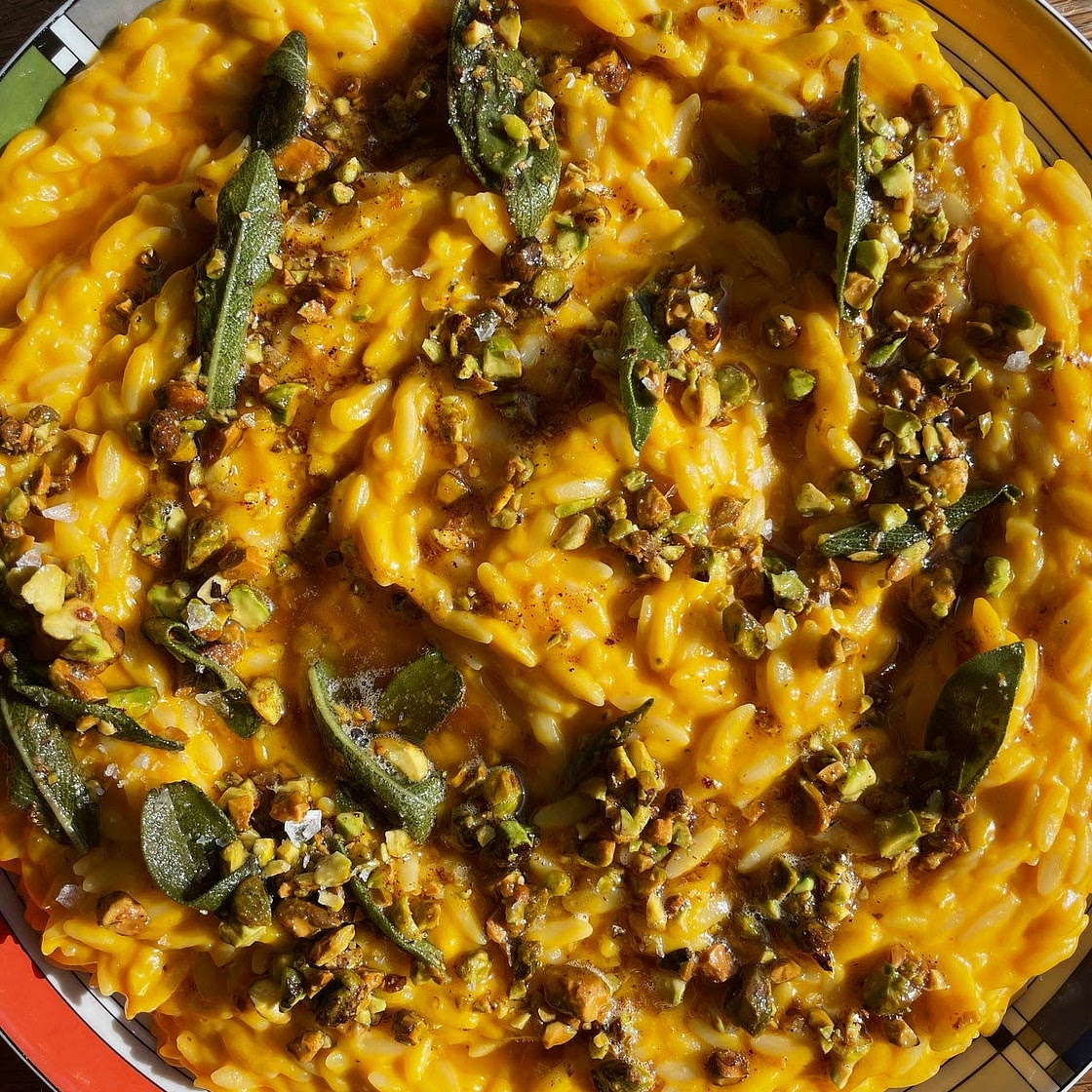 Creamy Butternut Squash Orzo with Gruyère and Sage Pistachio