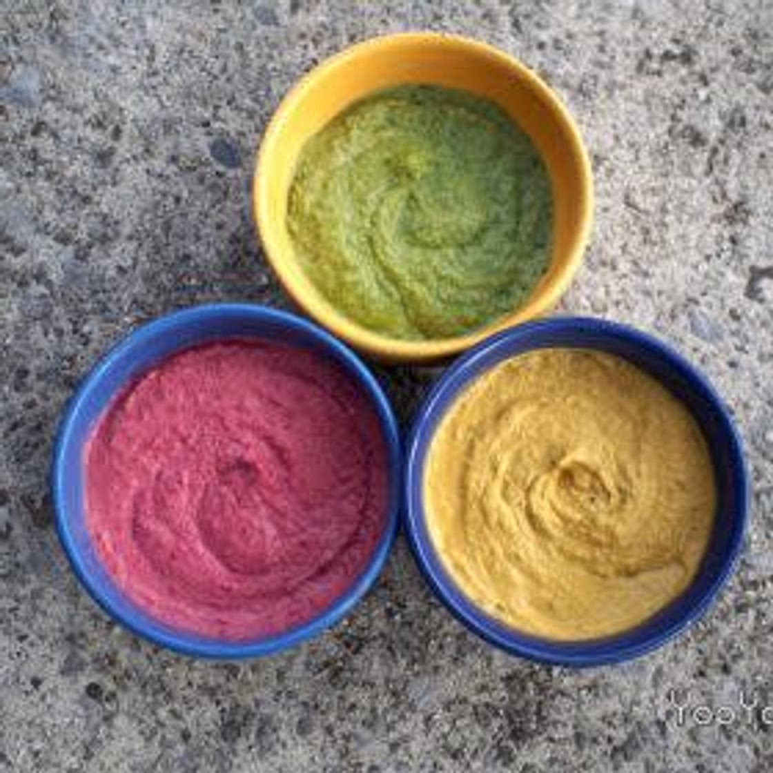 3 Houmous :  pois chiches, betterave, épinard