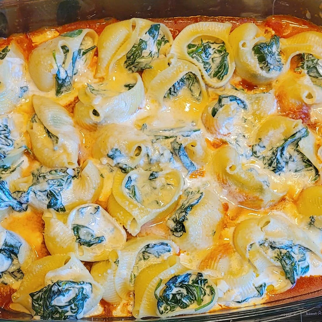 Gefüllte Muschelnudeln mit Ricotta und Spinat