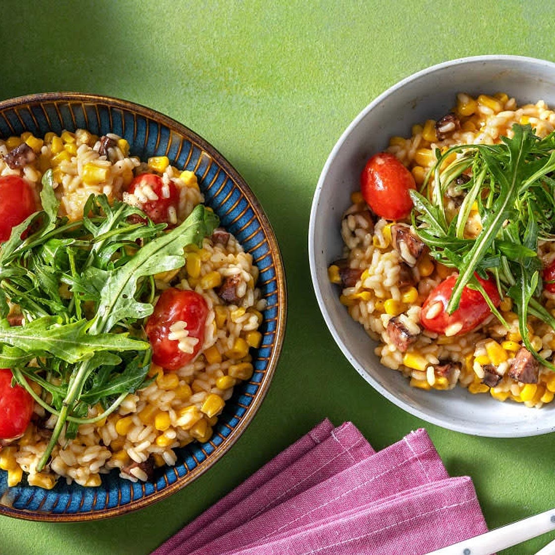 Oven Baked chorizo and sweetcorn risotto 