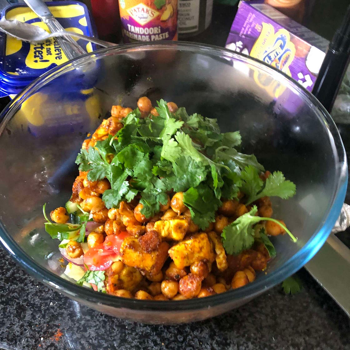 TIKKA MASALA, HALLOUMI AND CHICKPEA KACHUMBA