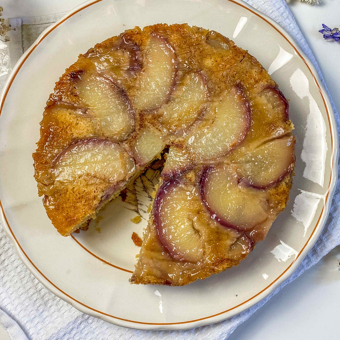 Peach upside-down cake