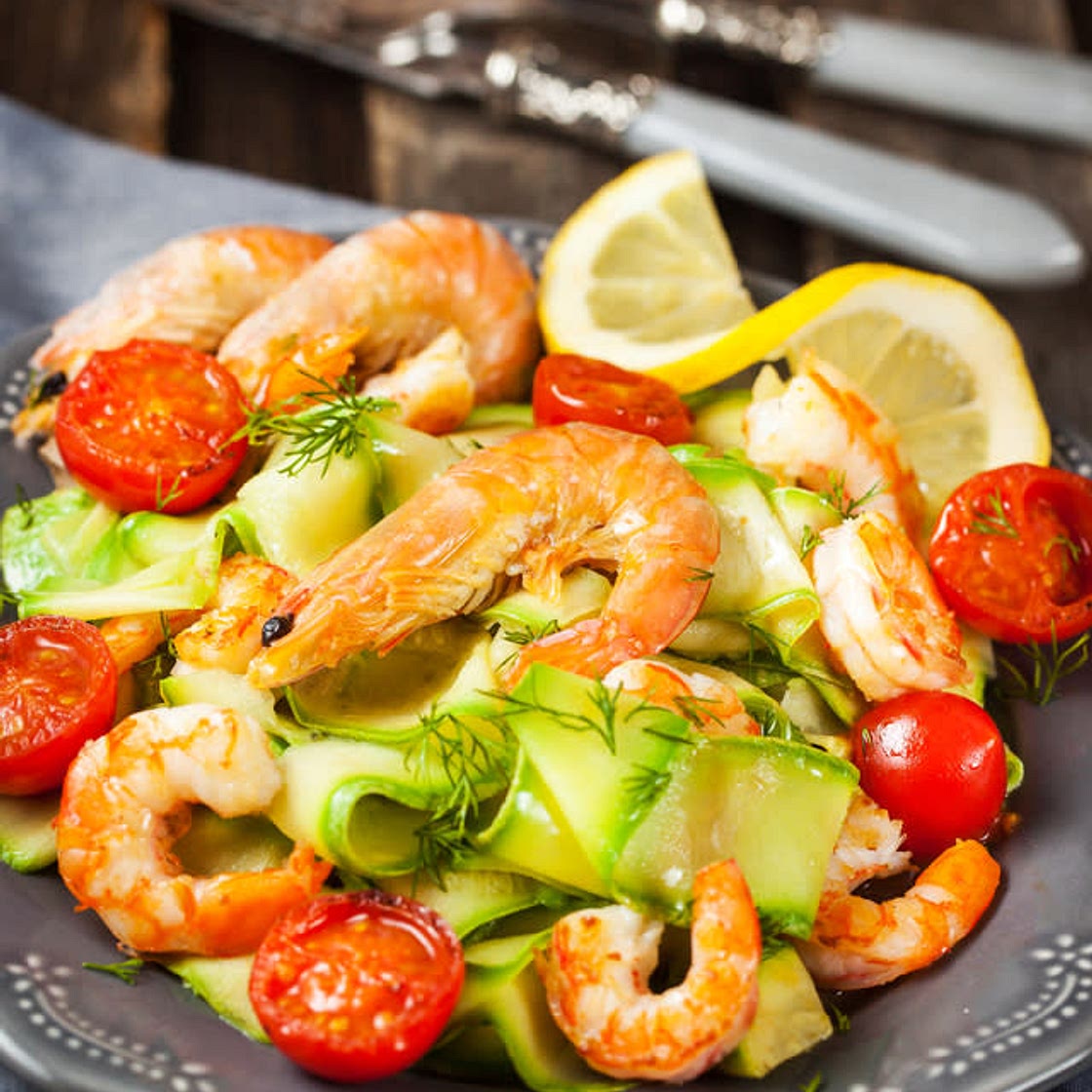 Tagliatelles de courgettes et crevettes