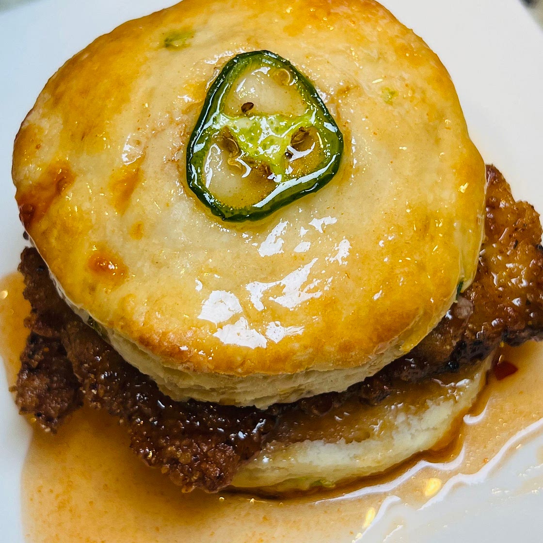 Hot Honey Jalapeño and Cheddar Chicken Biscuit 