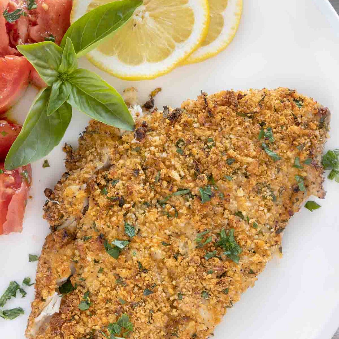 Baked Panko Parmesan Crusted Flounder