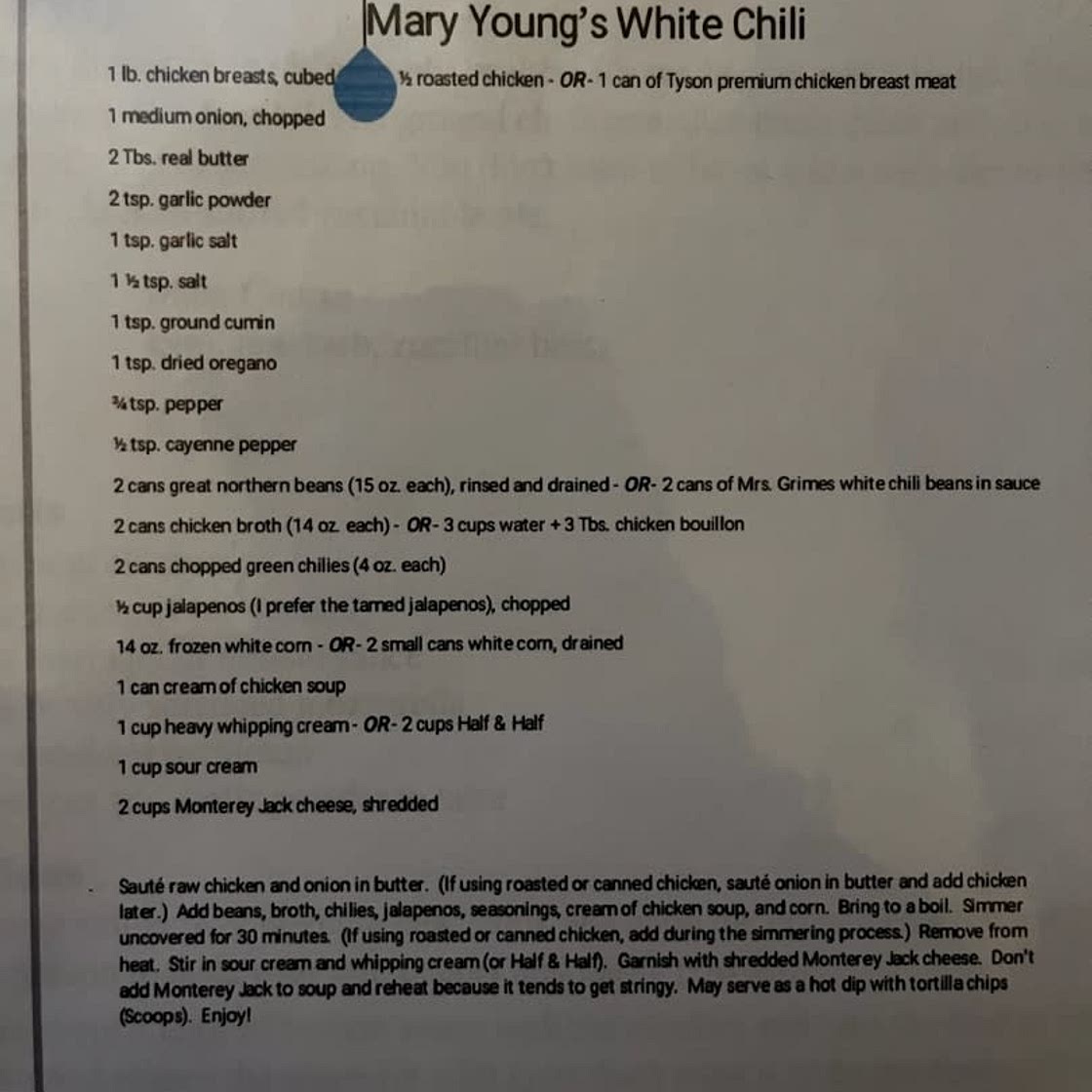 Mary Young's White Chili