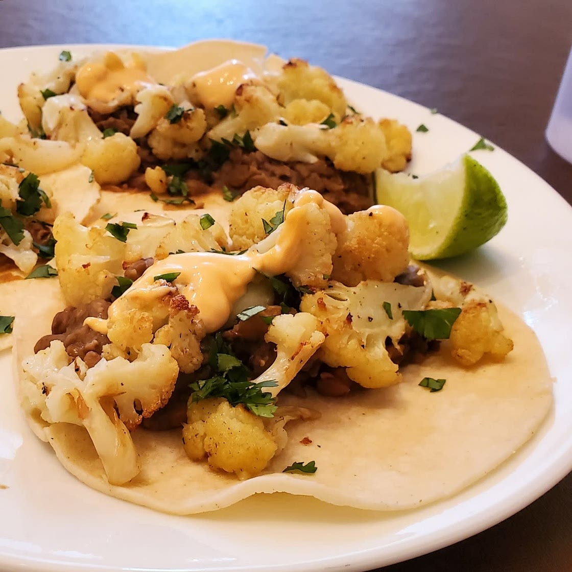 Roasted Cauliflower and Lentil Tacos with Creamy Chipotle Sauce