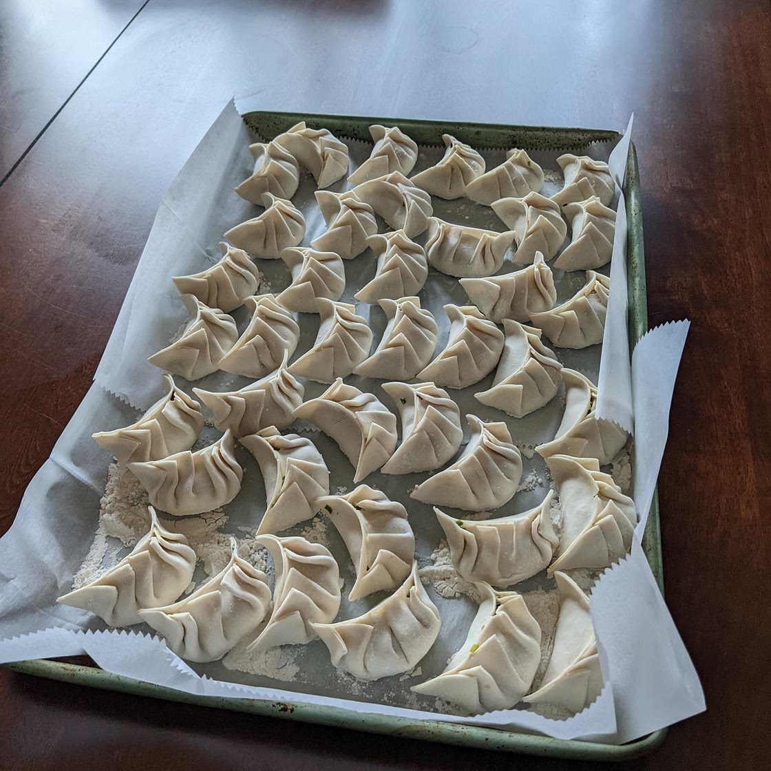 Pork and shrimp dumplings with chinese chives