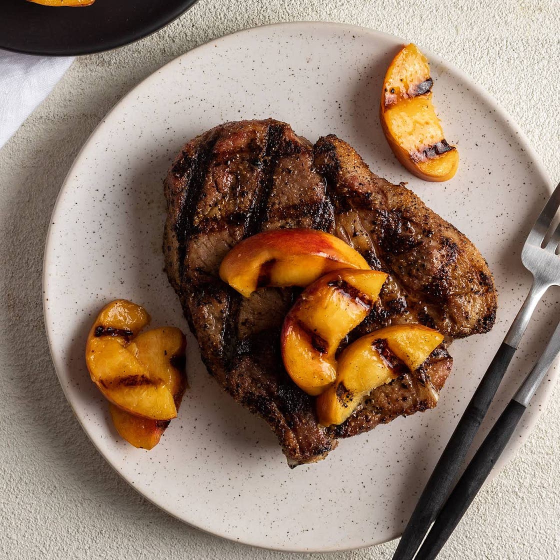 Grilled Pork Chops and Peaches