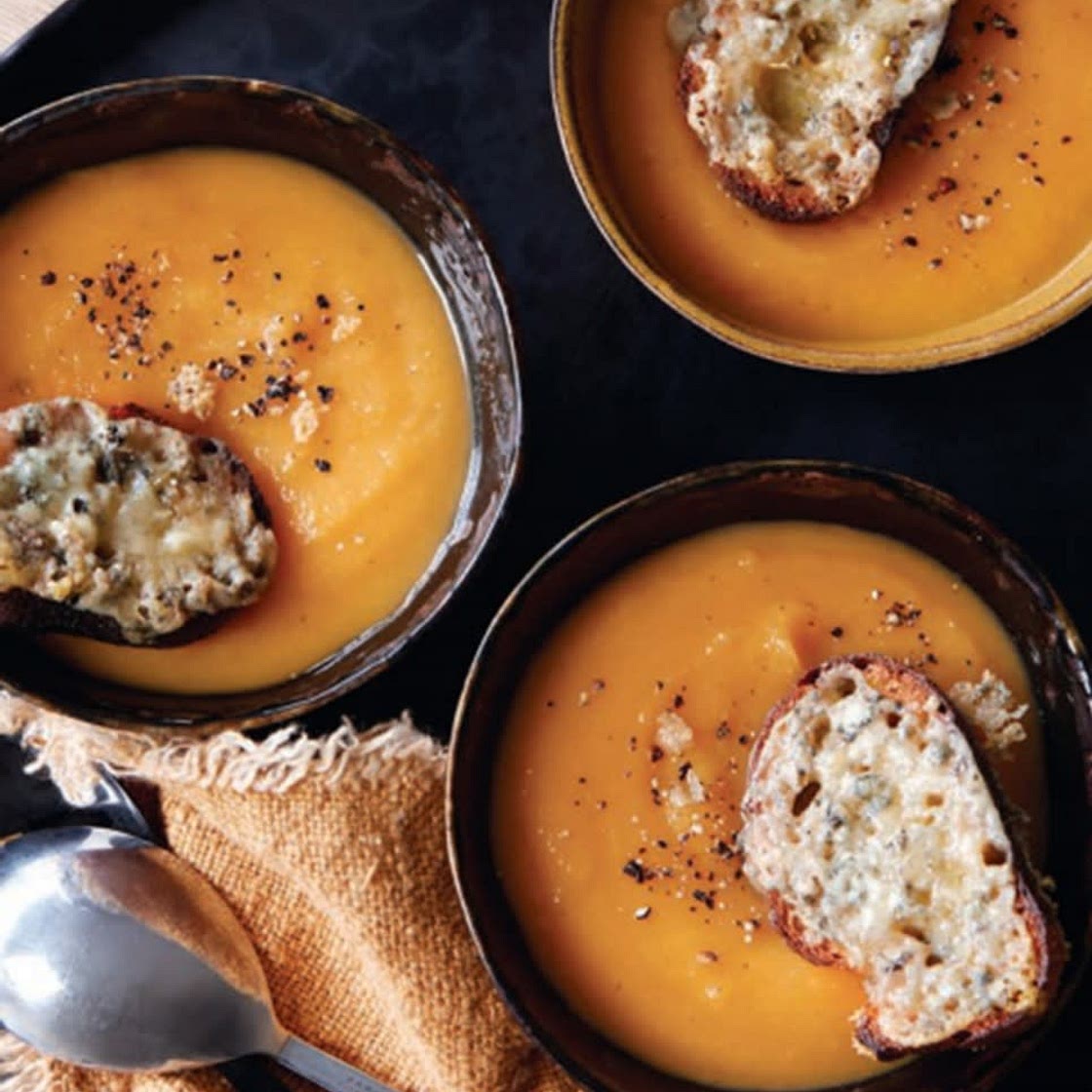 Roasted Squash & Parsnip Soup with Stilton Toasts (Food & Drink)