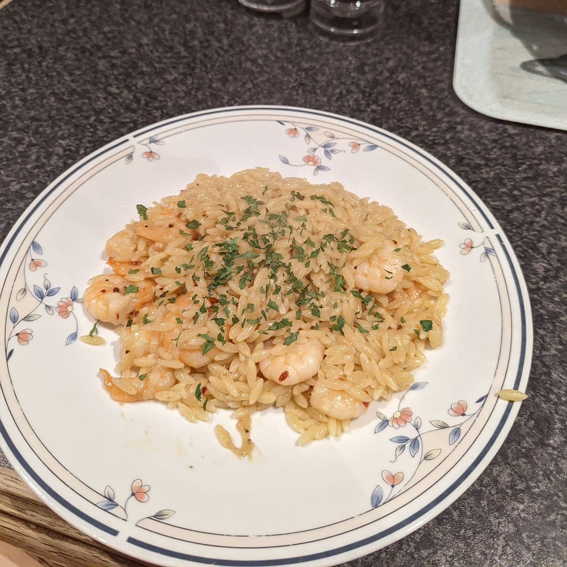 One Pot Garlic Butter Shrimp and Orzo