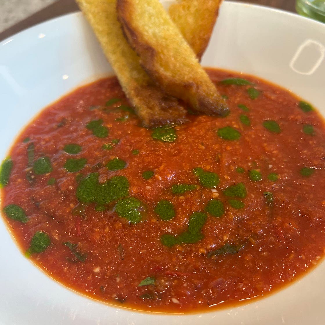 Roasted Tomato Soup with Basil oil