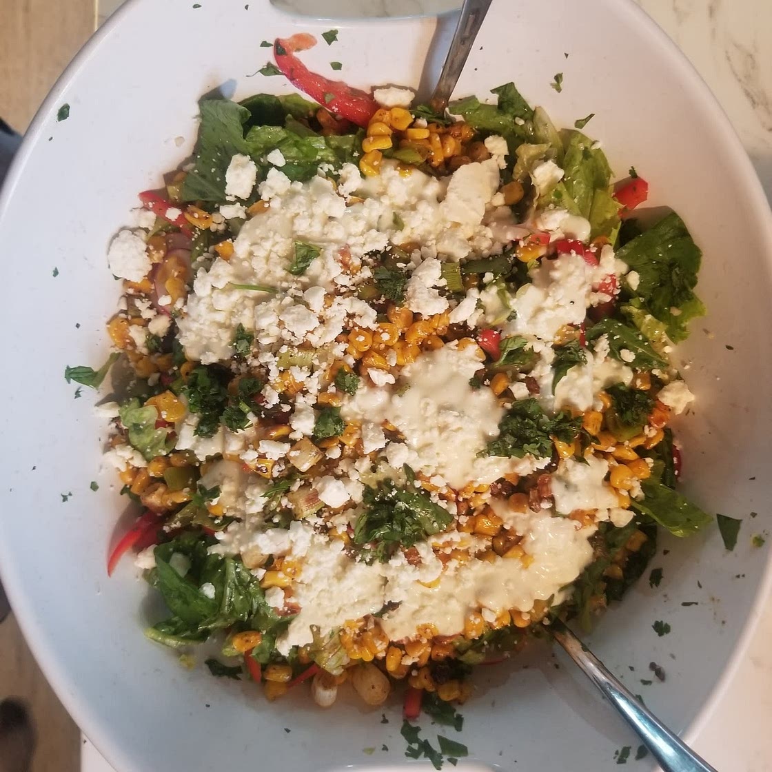 Mexican Street Corn Salad with Black Beans, Radish, Feta & Lime Crema
