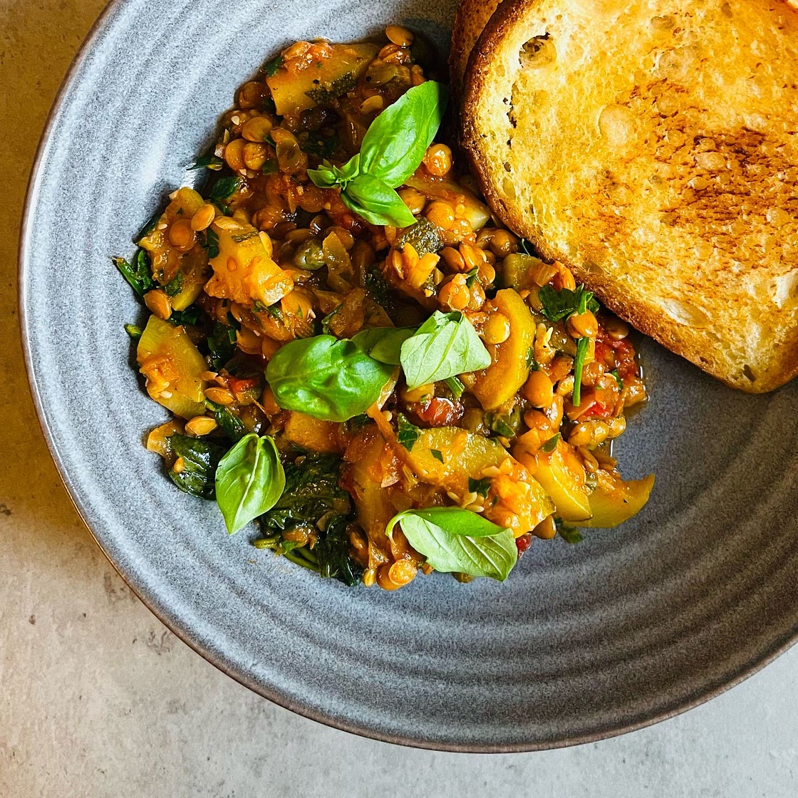 Lentil and courgette caponata
