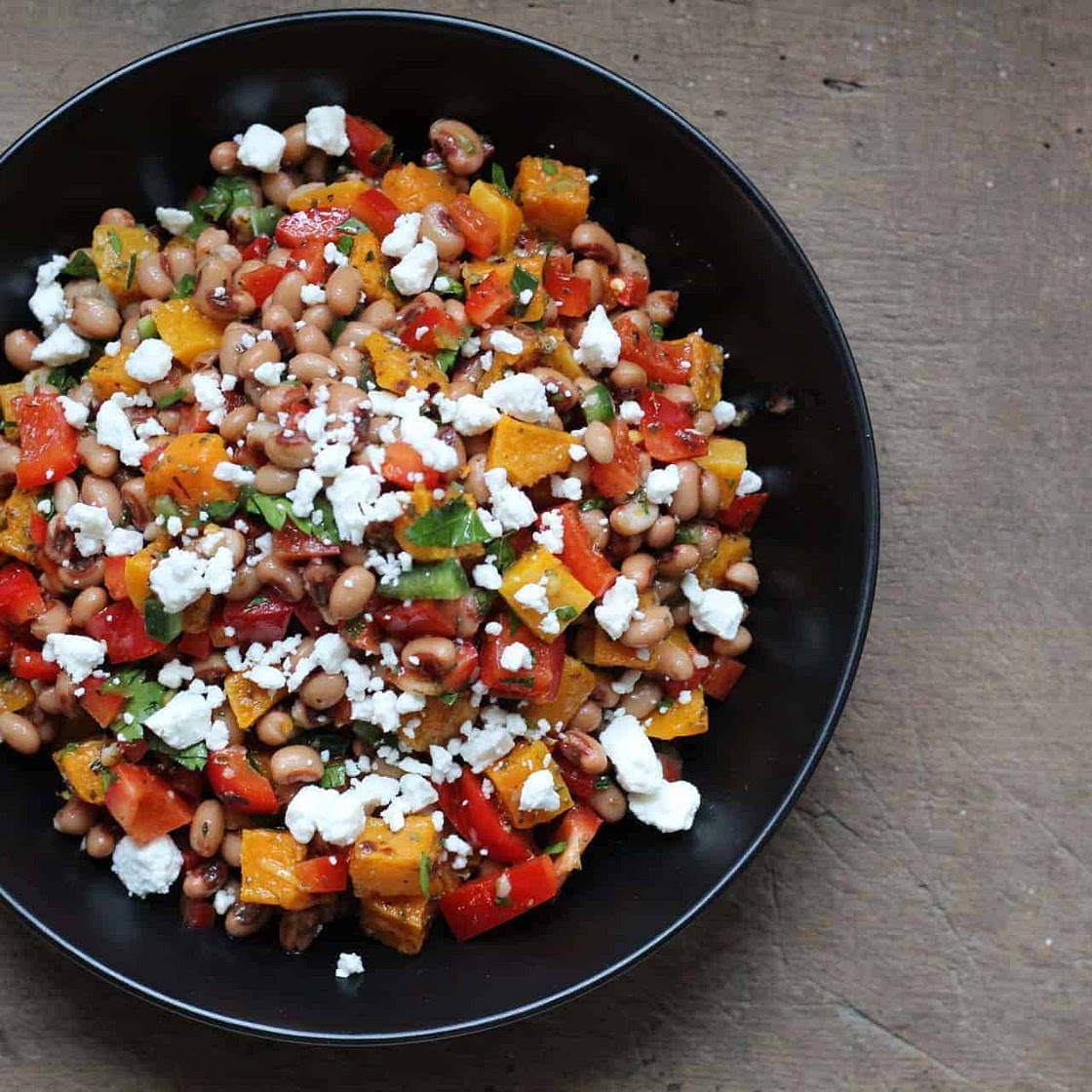 Black Eyed Pea Salad with Butternut Squash and Goat Cheese