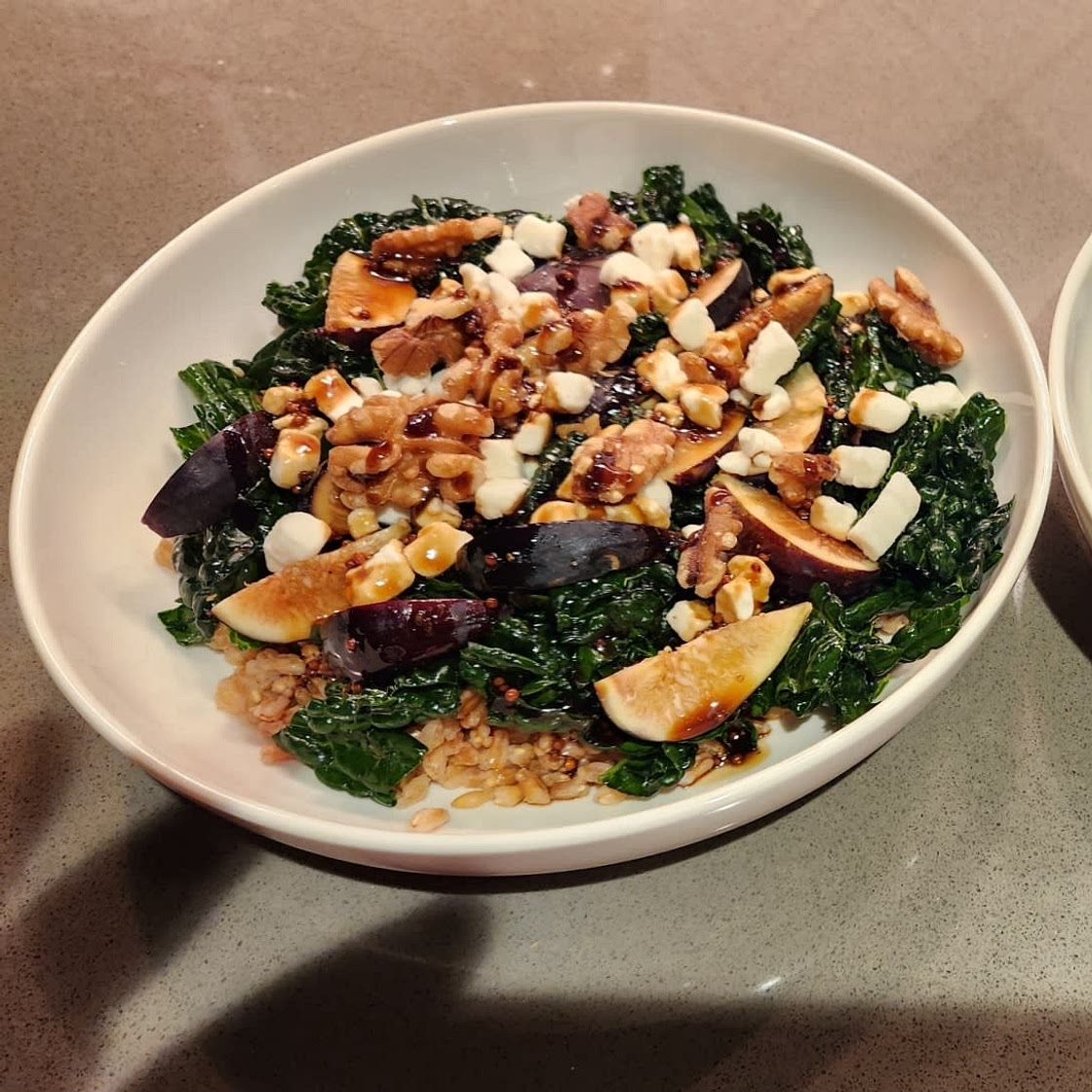 Farro Bowl with Figs, Kale and French Goat Cheese