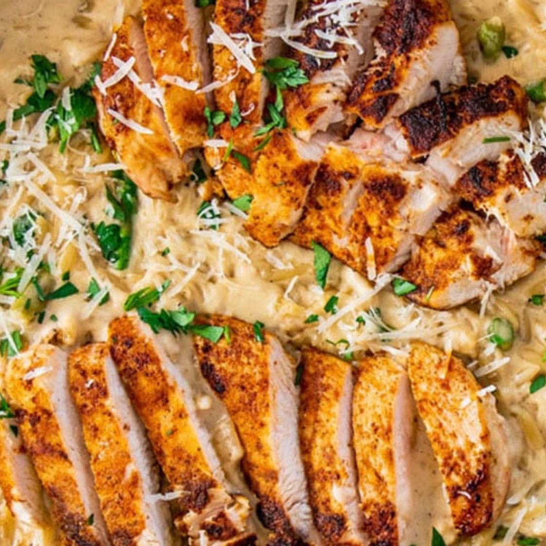 Creamy Parmesan Orzo with Chicken and Asparagus