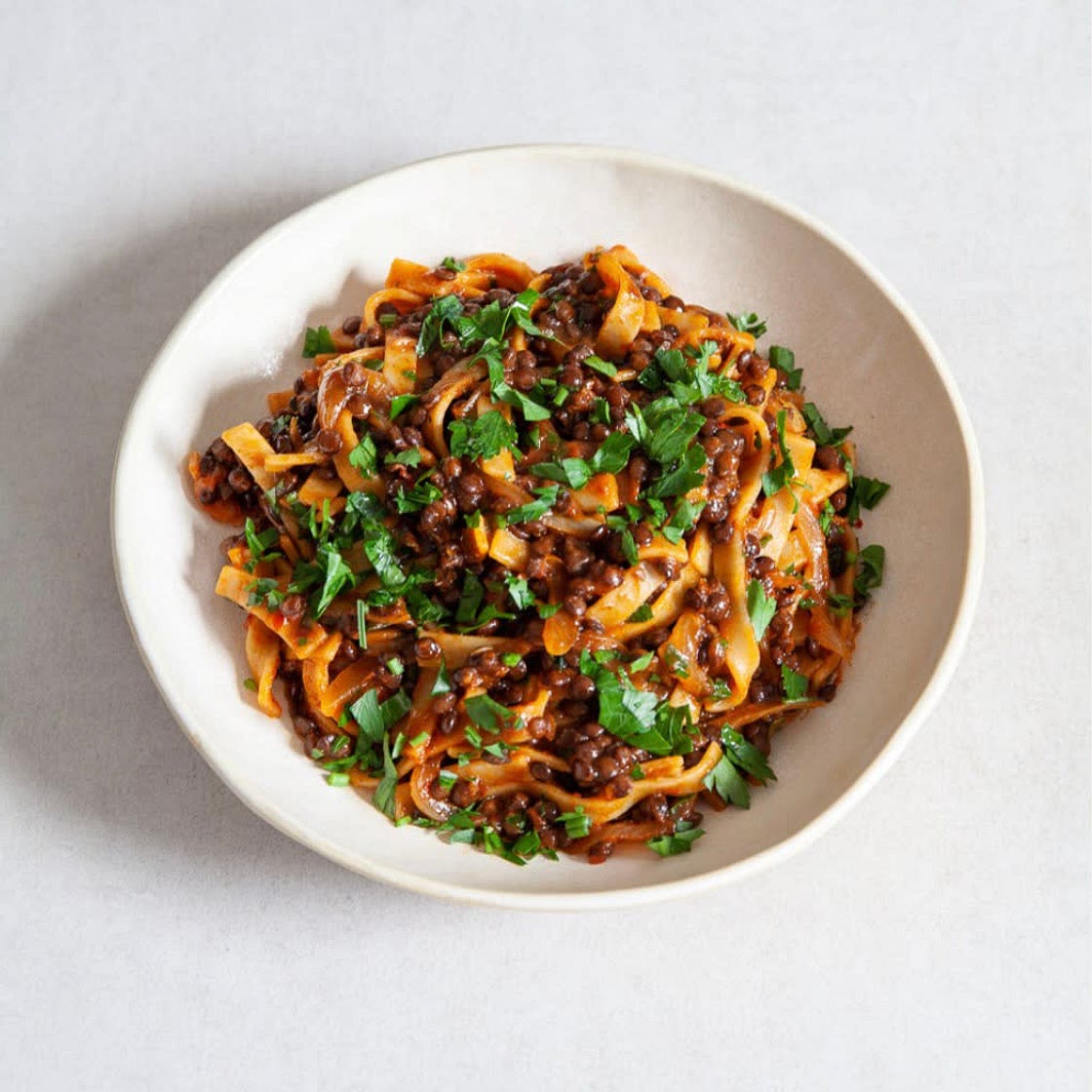 Harissa Spiced Tagliatelle & Puy Lentils
