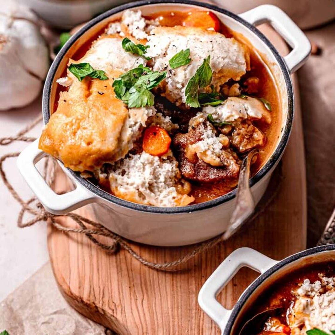 Hearty Vegan Beef Stew with Biscuits