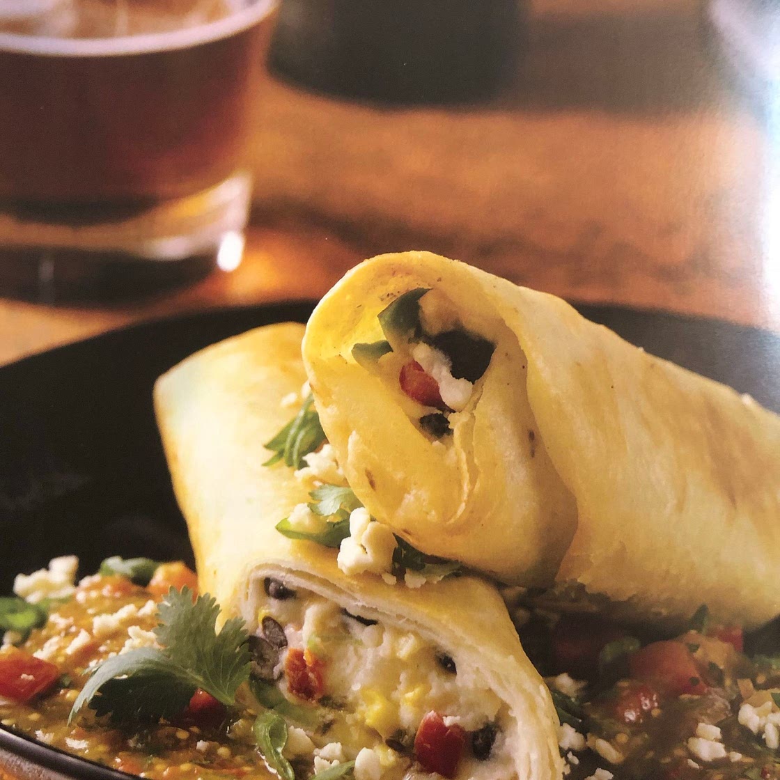 Confetti Mashed Potato Flautas with Hot Tomatillo Sauce