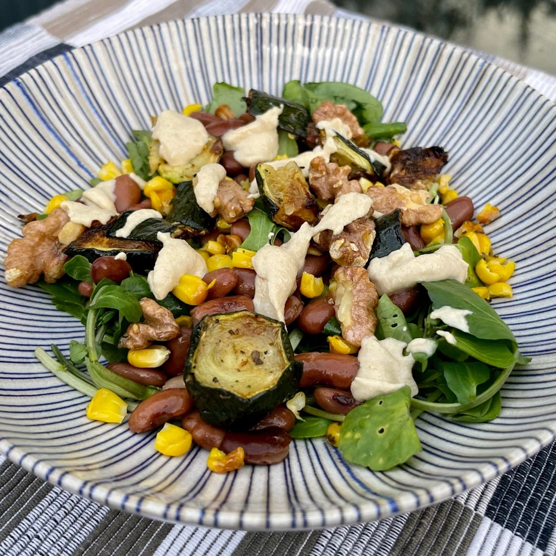 Chargrilled Courgettes and Borlotti Bean Salad with a Tahini Dressing