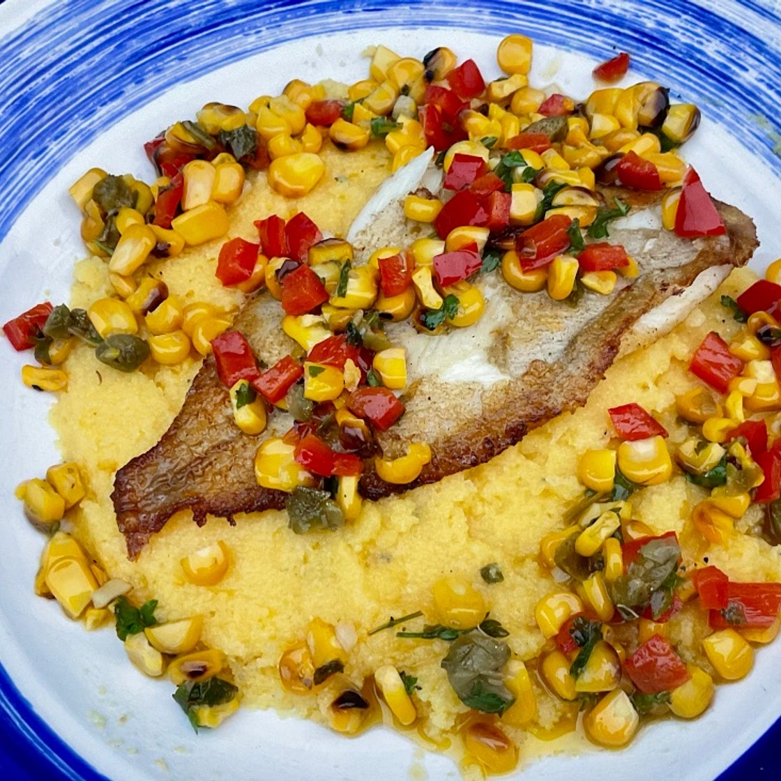 Lemon Sole on Polenta with a Warm Sweetcorn Salsa