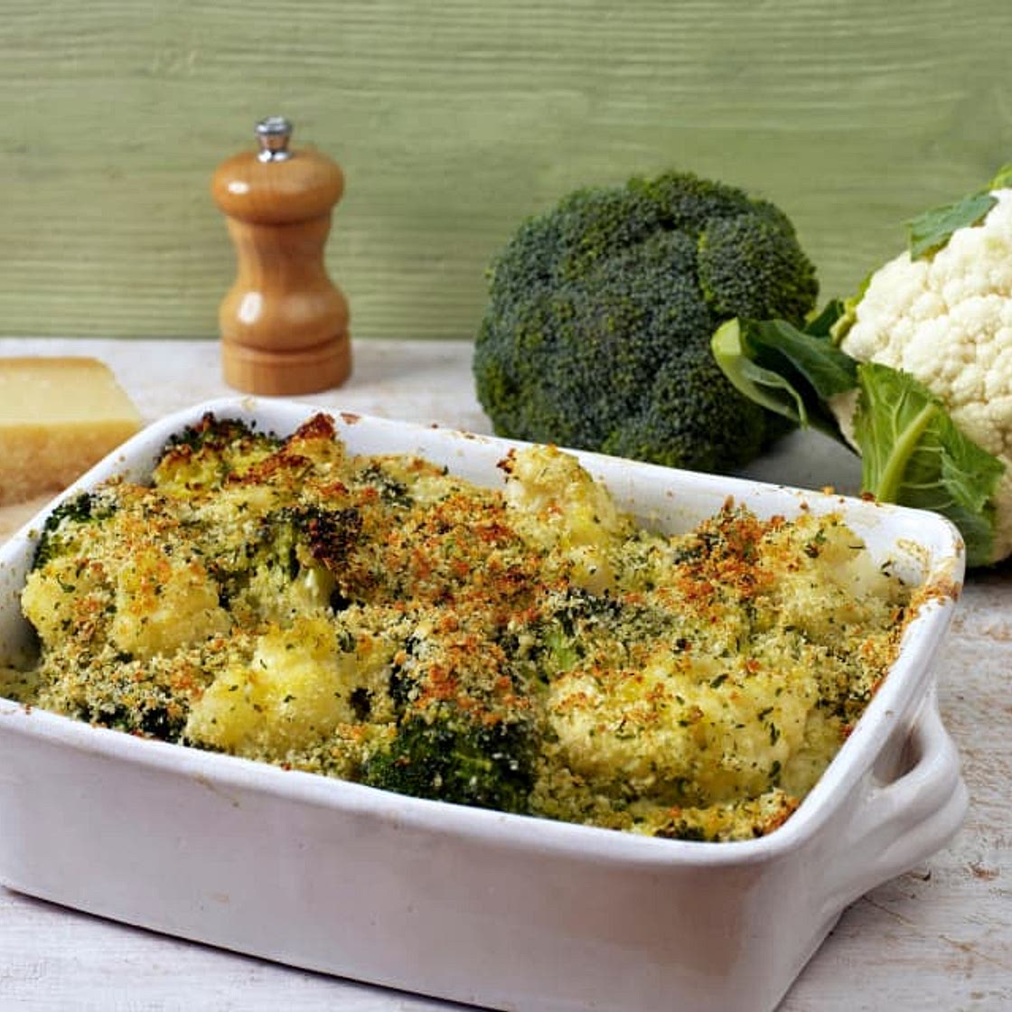 Cauliflower and broccoli gratin