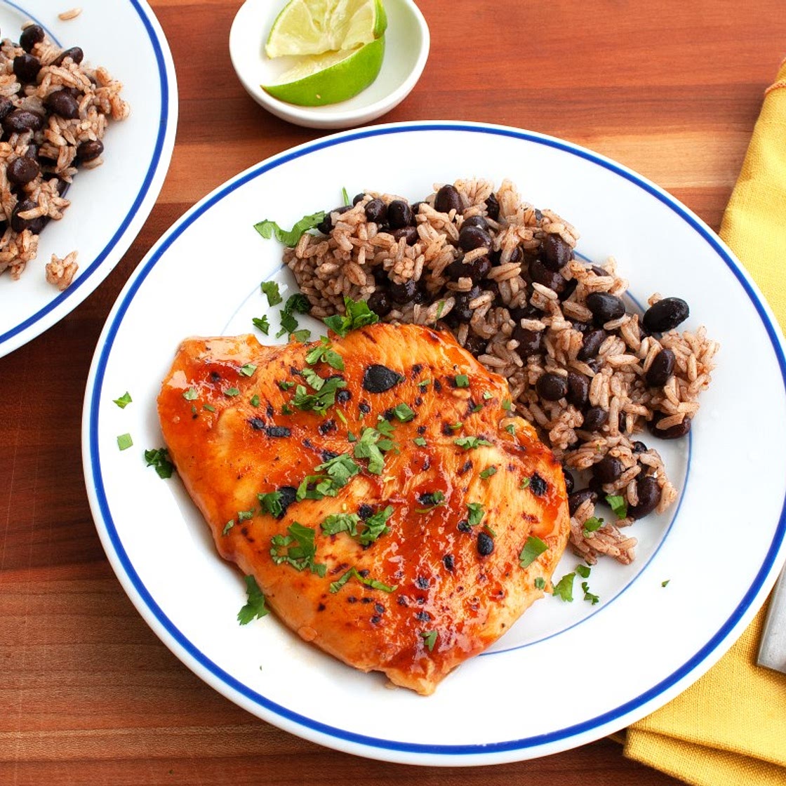 BBQ Chicken Breasts with Rice and Beans