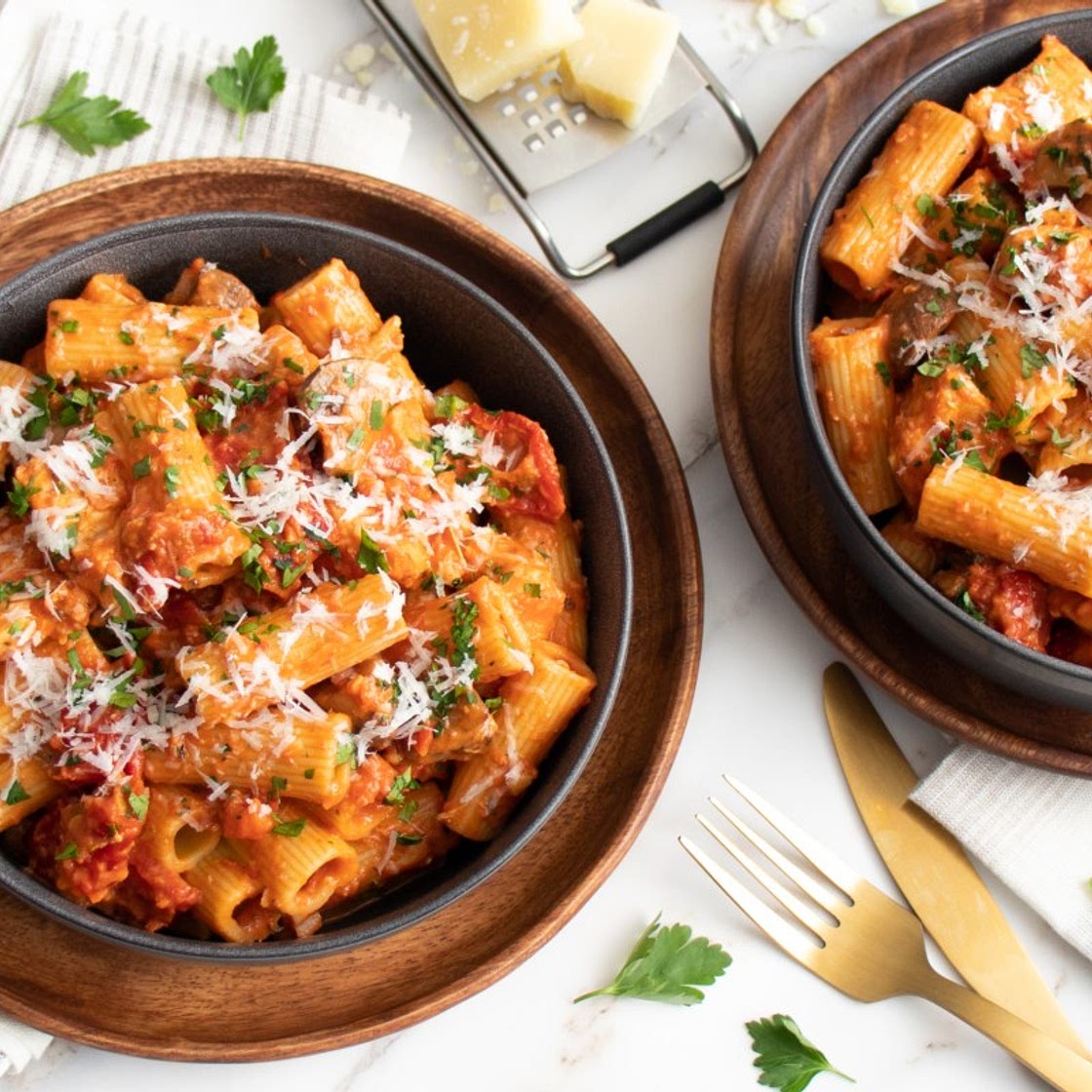 Chicken and Mushroom Rigatoni with Blush Sauce