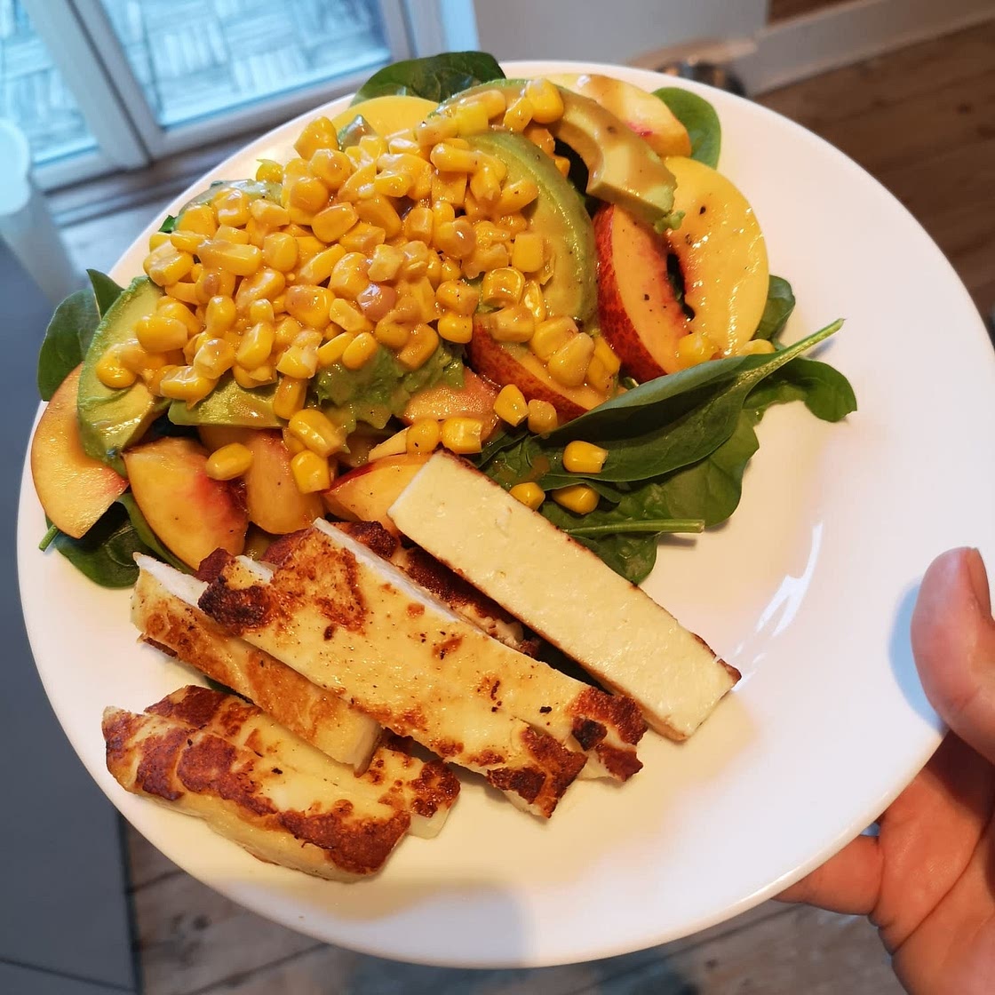 Yellow Nectarine Salad with Grilled Halloumi
