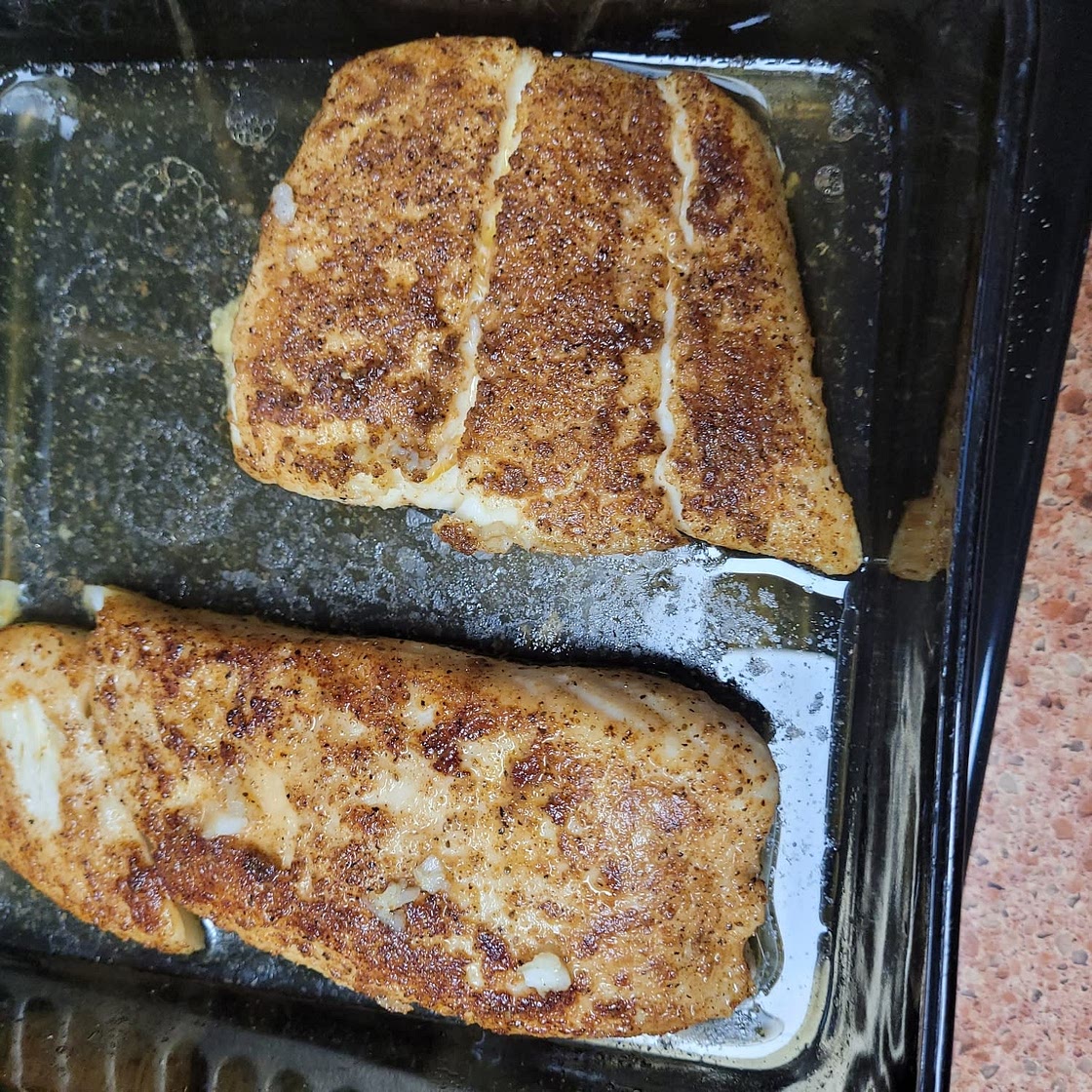 Pan Seared Halibut with a Garlic Crab Topping