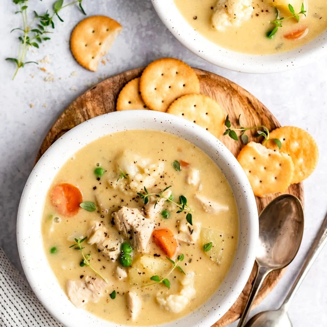 Healthy chicken pot pie soup - good for food prep