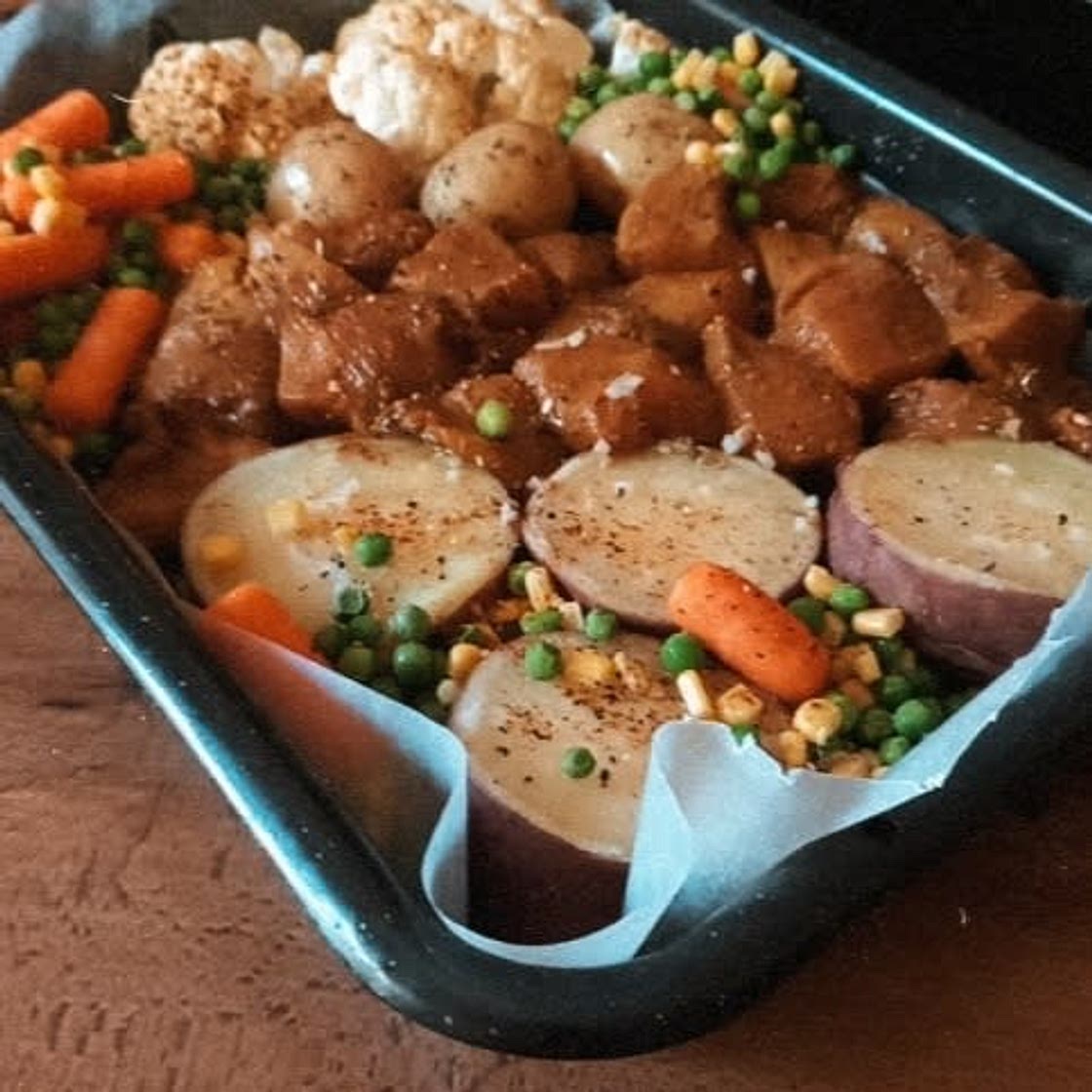 Sheet Pan Moroccan Chicken with Sweet Potatoes & Cauliflower
