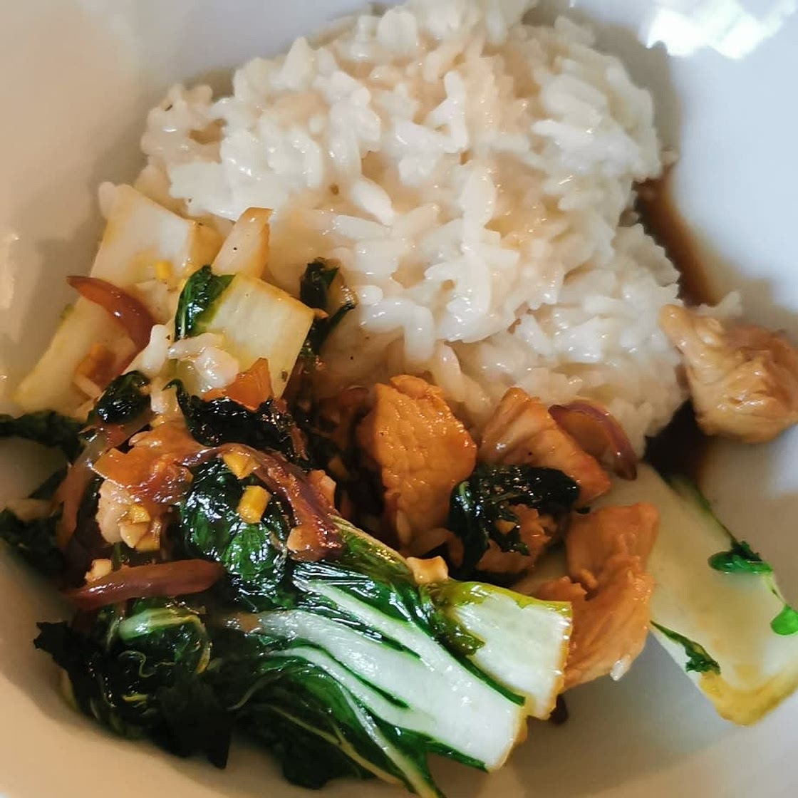 Putenbrust mit Teriyakisauce, Pak Choi und Kokosmilchreis
