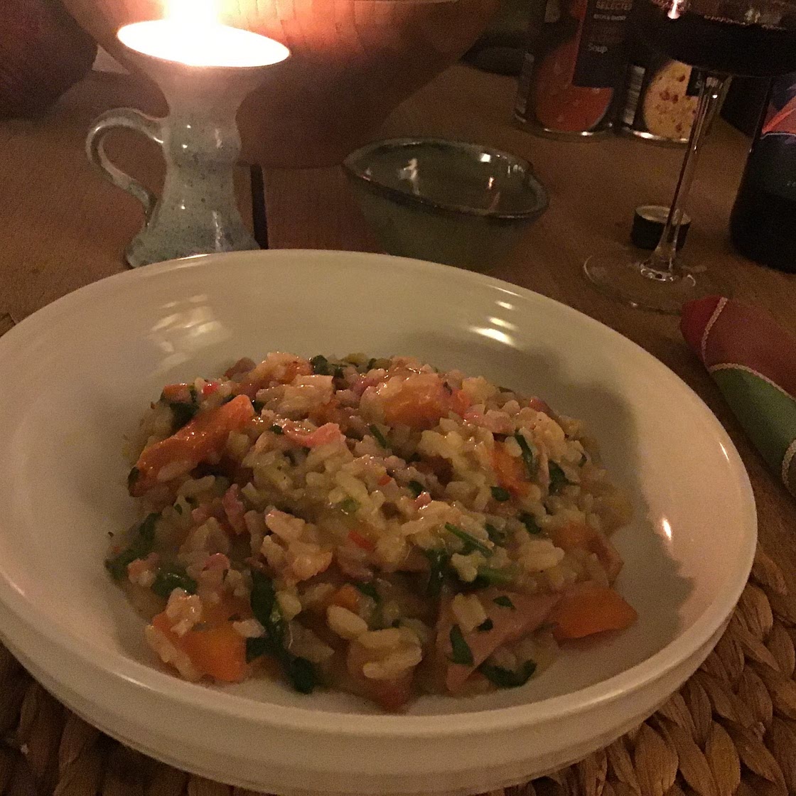 Butternut squash risotto with bacon and Parmesan