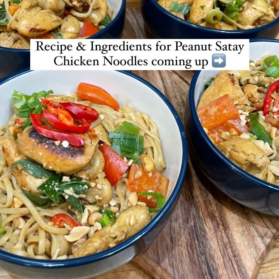 Peanut satay chicken noodles