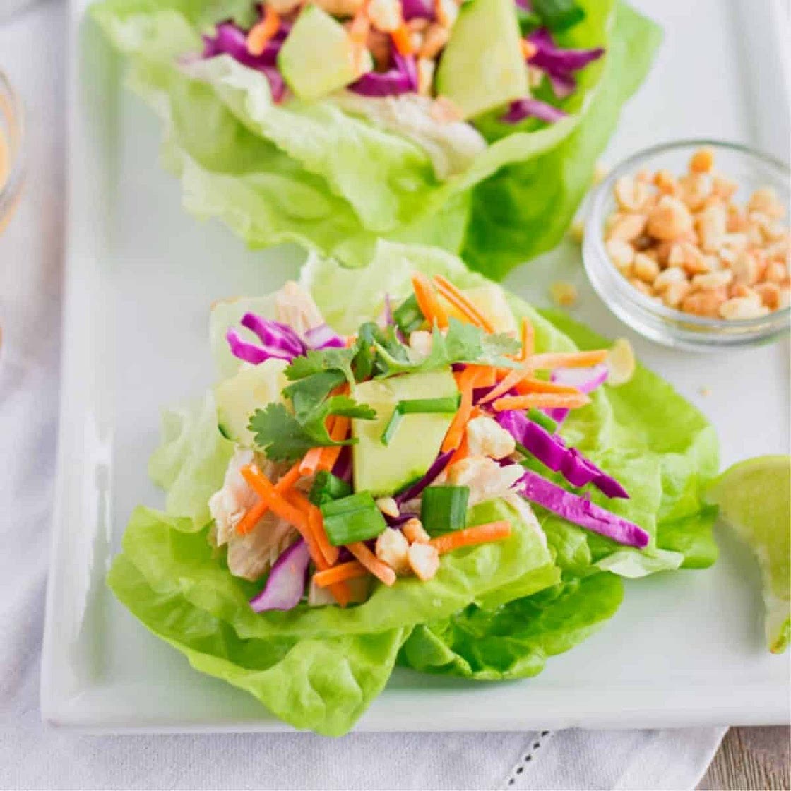 Rotisserie Chicken Lettuce Wraps with Peanut Sauce