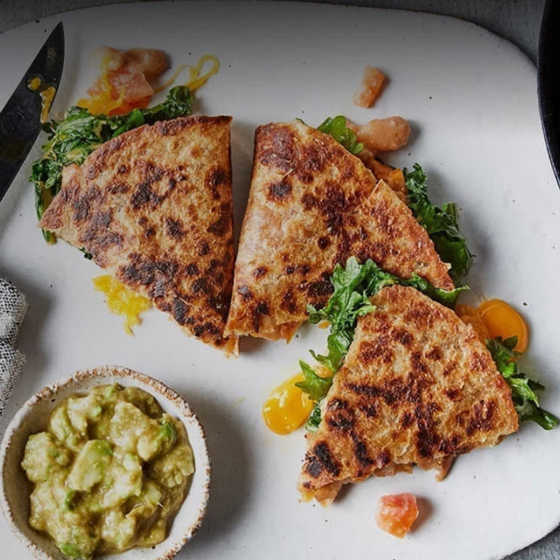 Kale Quesadillas with Avocado Dip
