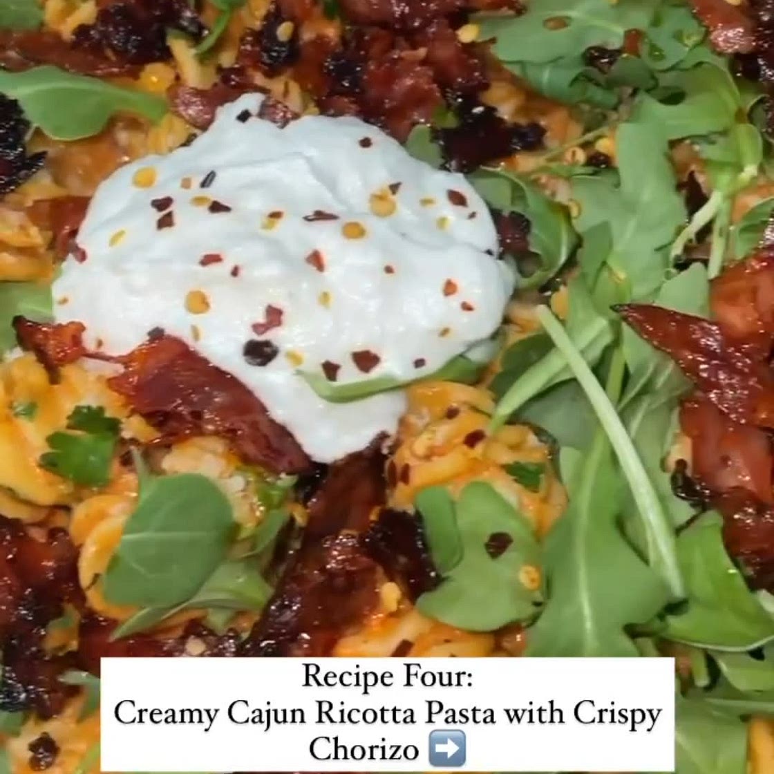 Creamy cajun ricotta pasta with crispy chorizo.