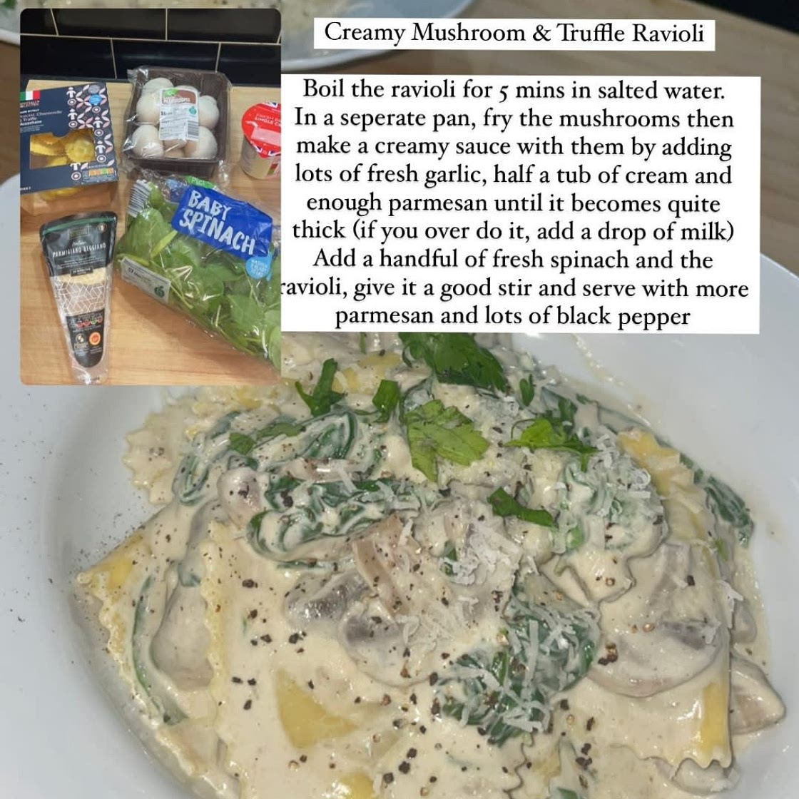 Creamy mushroom and truffle ravioli