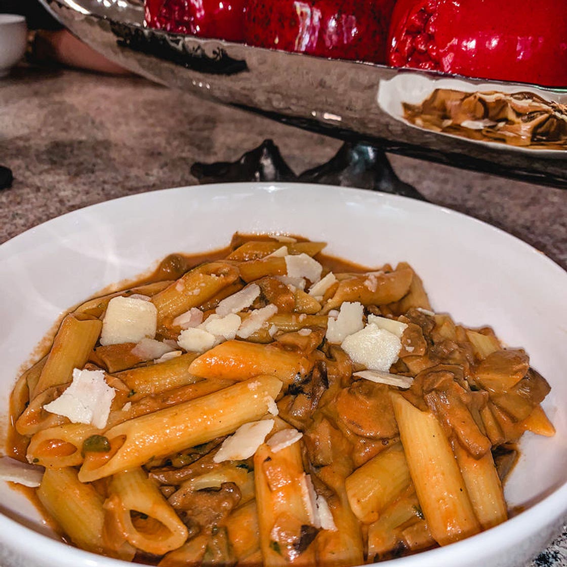 PASTA WITH THREE MUSHROOM TOMATO SAUCE