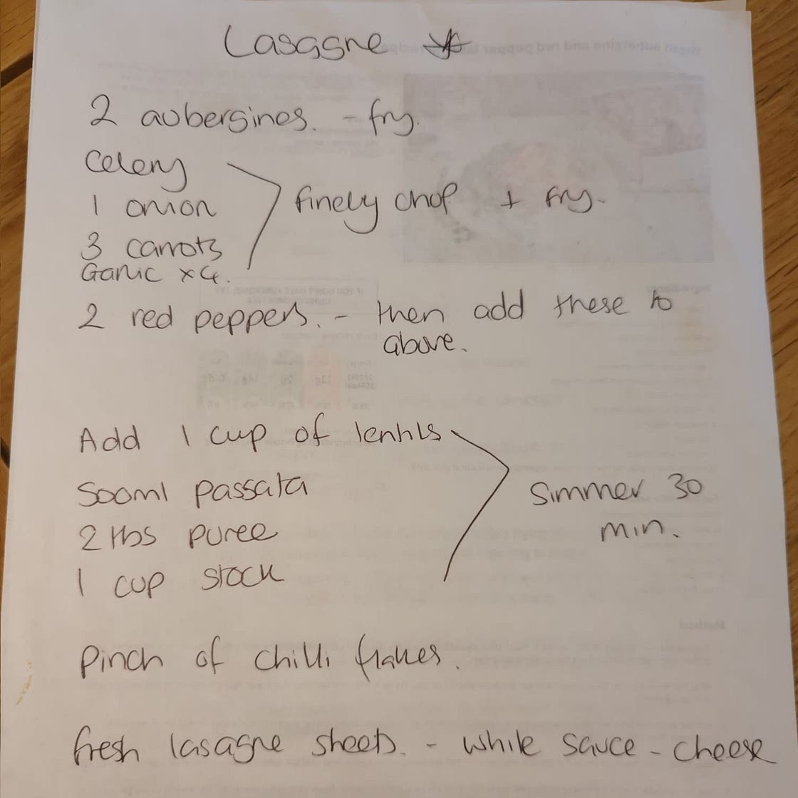Vegetable lasagne